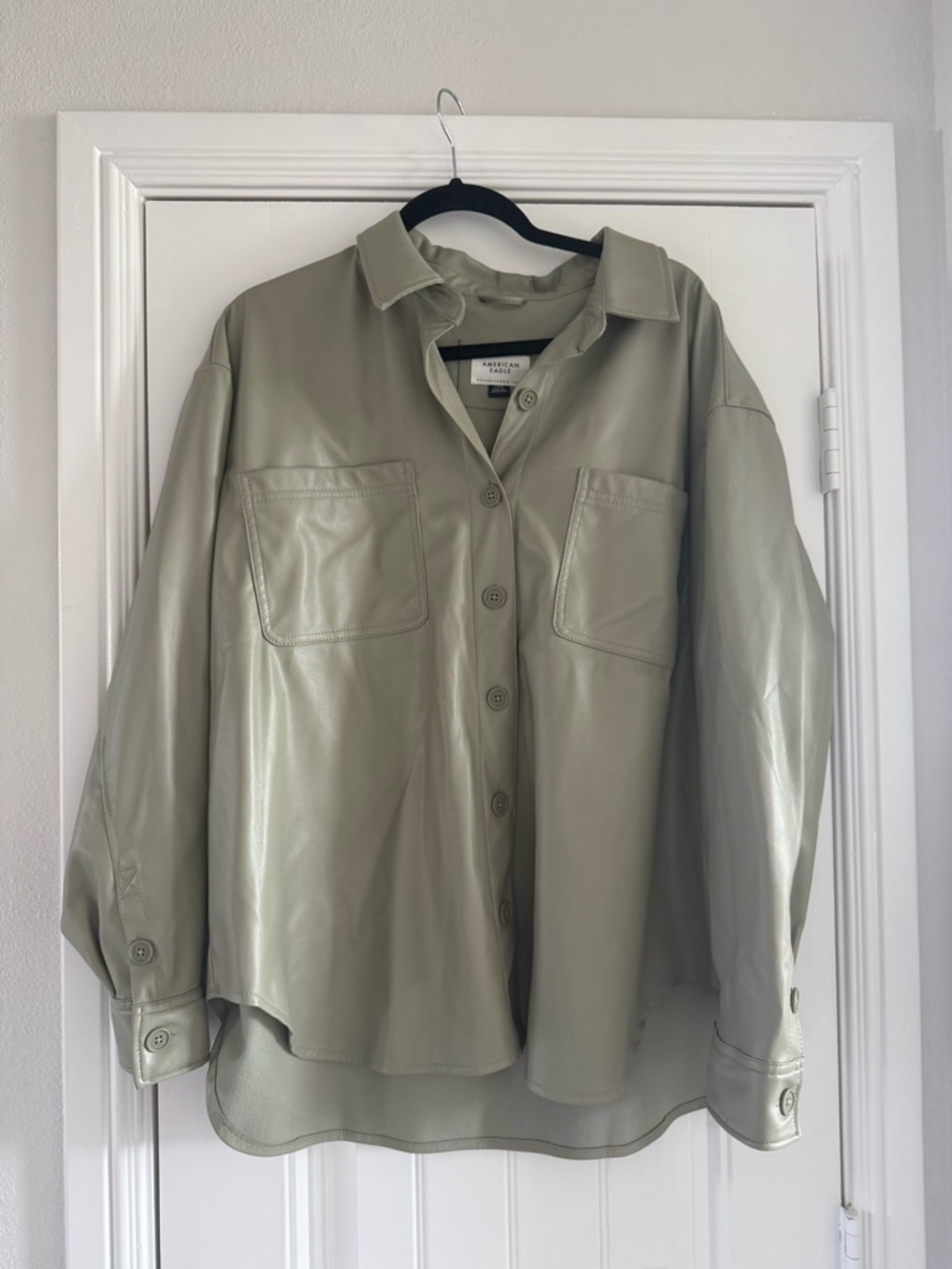 American Eagle Light Sage Vegan Leather Shirt Jacket